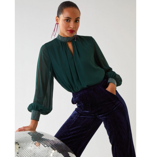 Diamante Collar & Cuff Puffball Top Diamante Collar & Cuff Puffball Top