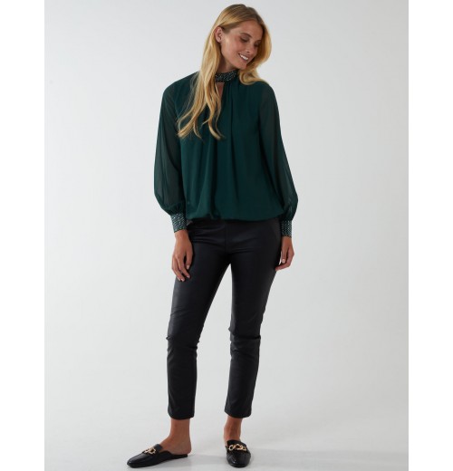Diamante Collar & Cuff Puffball Top Diamante Collar & Cuff Puffball Top