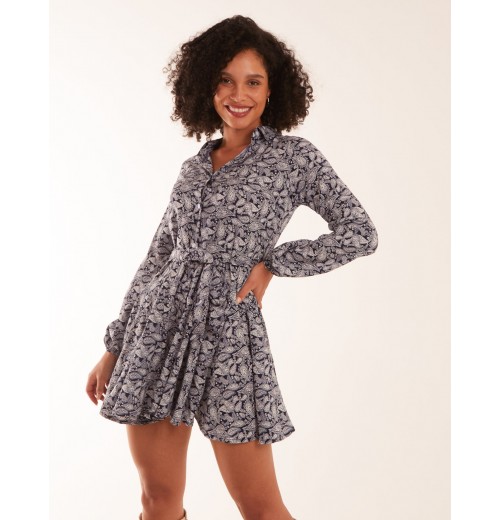Shirt Mini Dress With Godet Hem & Tie Shirt Mini Dress With Godet Hem & Tie