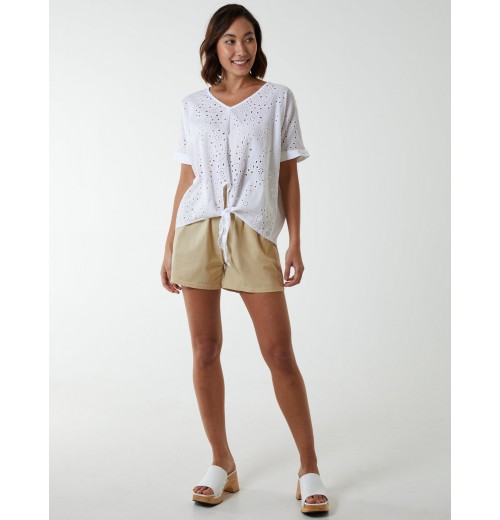 Broderie Batwing Knot Front Top Broderie Batwing Knot Front Top