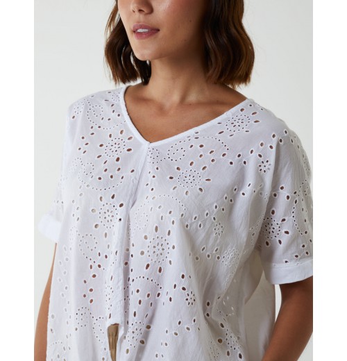 Broderie Batwing Knot Front Top Broderie Batwing Knot Front Top