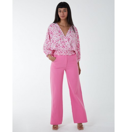 Elasticated Sleeve Wrap Front Elastic Hem Top Elasticated Sleeve Wrap Front Elastic Hem Top