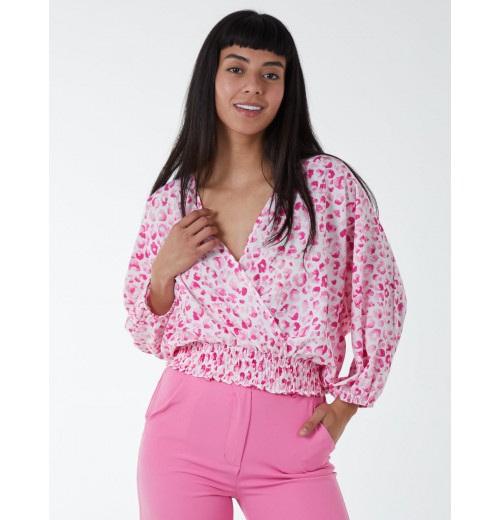 Elasticated Sleeve Wrap Front Elastic Hem Top Elasticated Sleeve Wrap Front Elastic Hem Top