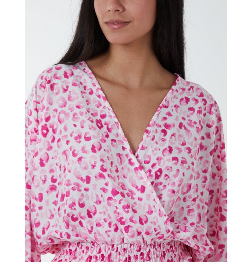 Elasticated Sleeve Wrap Front Elastic Hem Top Elasticated Sleeve Wrap Front Elastic Hem Top