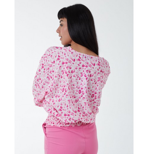 Elasticated Sleeve Wrap Front Elastic Hem Top Elasticated Sleeve Wrap Front Elastic Hem Top