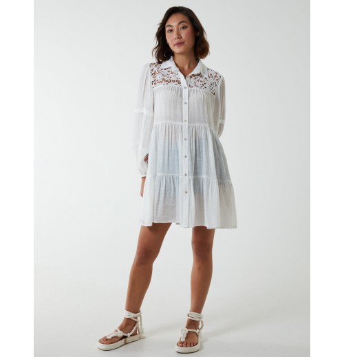 Crochet Insert Oversized Shirt Dress Crochet Insert Oversized Shirt Dress