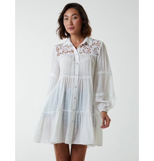 Crochet Insert Oversized Shirt Dress Crochet Insert Oversized Shirt Dress