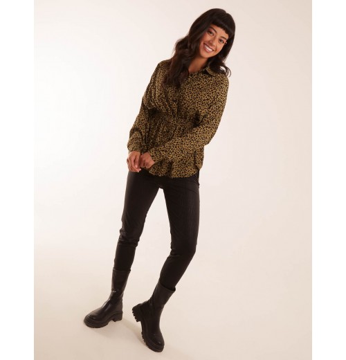 Leopard Print Shirred Waist Shirt Leopard Print Shirred Waist Shirt