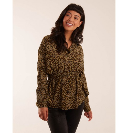 Leopard Print Shirred Waist Shirt Leopard Print Shirred Waist Shirt