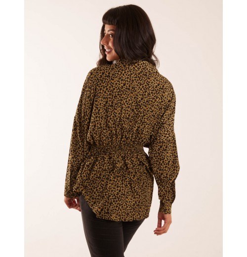 Leopard Print Shirred Waist Shirt Leopard Print Shirred Waist Shirt