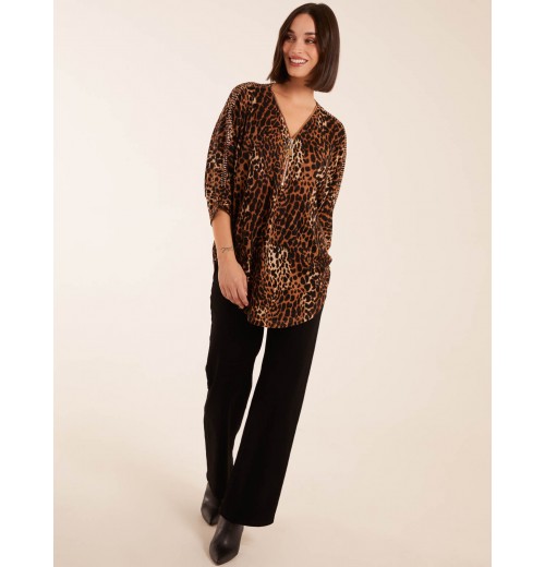 Zip Front Leopard Diamante Tunic Top Zip Front Leopard Diamante Tunic Top
