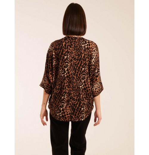 Zip Front Leopard Diamante Tunic Top Zip Front Leopard Diamante Tunic Top