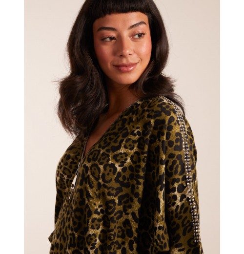 Leopard Zip Front Diamante Tunic Top Leopard Zip Front Diamante Tunic Top