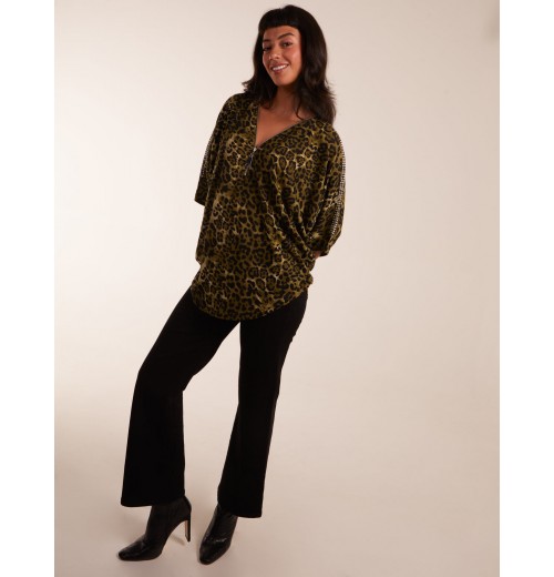 Leopard Zip Front Diamante Tunic Top Leopard Zip Front Diamante Tunic Top
