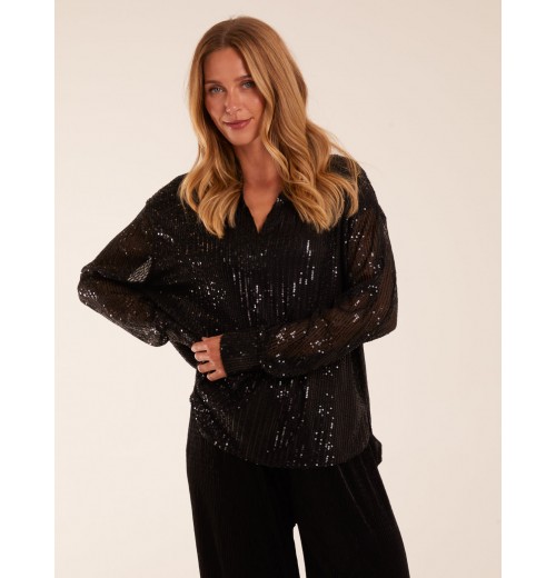 Grandad Collar Sequin Shirt Grandad Collar Sequin Shirt