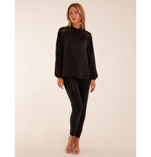 High Neck Flocked Sleeve Top High Neck Flocked Sleeve Top