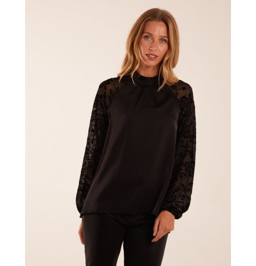 High Neck Flocked Sleeve Top High Neck Flocked Sleeve Top