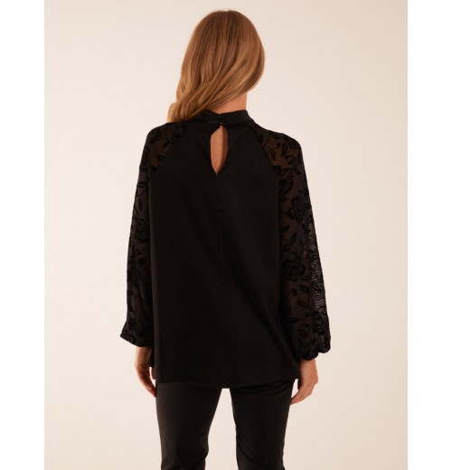 High Neck Flocked Sleeve Top High Neck Flocked Sleeve Top