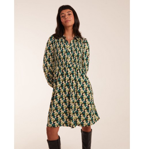 Geometric Print Shirred Bust Long Sleeve Shirt Dress Geometric Print Shirred Bust Long Sleeve Shirt Dress
