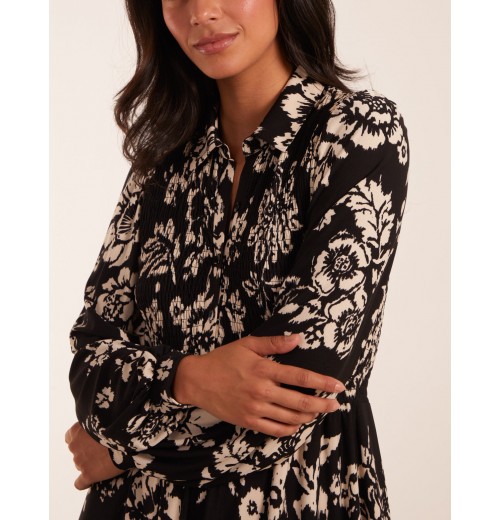 Shirred Bust Long Sleeve Midi Shirt Dress Shirred Bust Long Sleeve Midi Shirt Dress