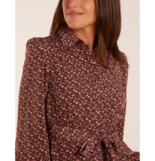 Ruched Shoulder Mini Shirt Dress Ruched Shoulder Mini Shirt Dress