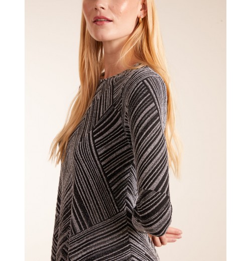 Stripe Glittery Long Sleeve Shift Mini Dress Stripe Glittery Long Sleeve Shift Mini Dress