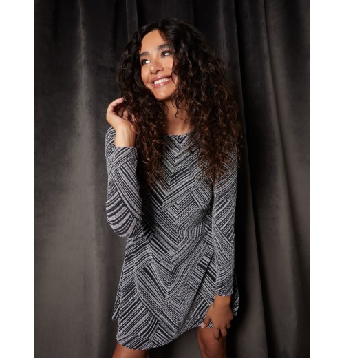 Stripe Glittery Long Sleeve Shift Mini Dress Stripe Glittery Long Sleeve Shift Mini Dress