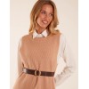 Rib Knit Vest With Blouse With Belt Rib Knit Vest With Blouse With Belt