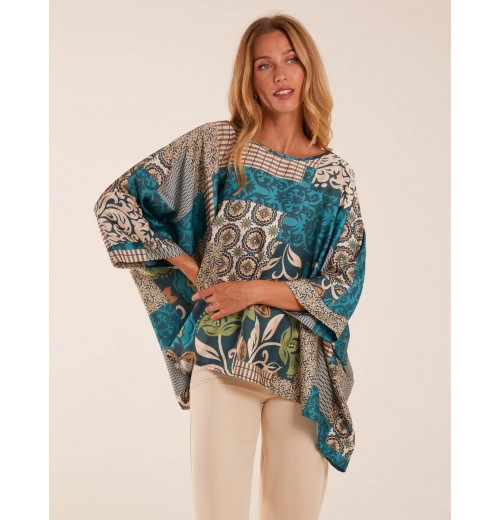 Patchwork Satin Oversized Top Patchwork Satin Oversized Top