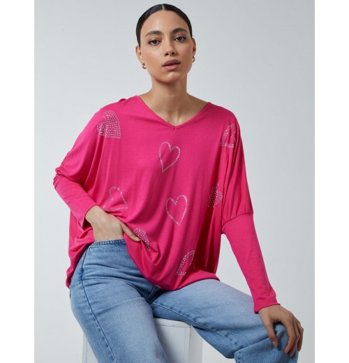 Hotfix Multi Heart Batwing Top Hotfix Multi Heart Batwing Top