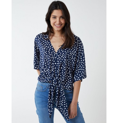 Abstract Spot Tie Front Batwing Top Abstract Spot Tie Front Batwing Top