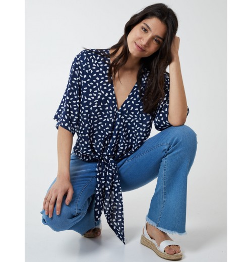 Abstract Spot Tie Front Batwing Top Abstract Spot Tie Front Batwing Top