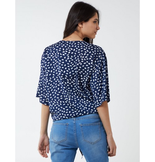 Abstract Spot Tie Front Batwing Top Abstract Spot Tie Front Batwing Top