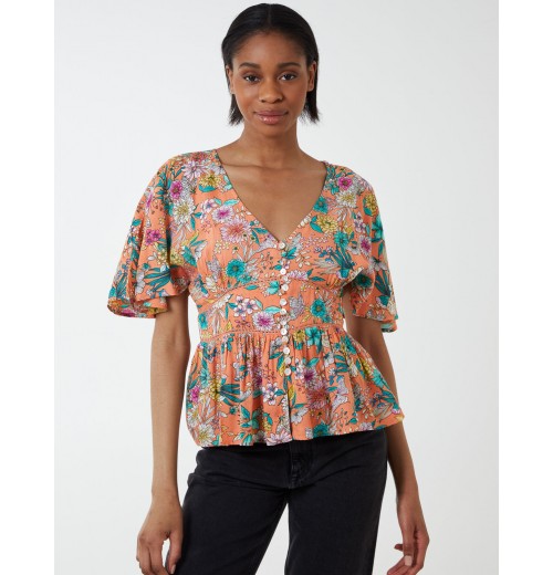 Button Front Batwing Peplum Top Button Front Batwing Peplum Top