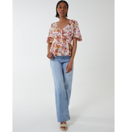 Button Front Batwing Peplum Top Button Front Batwing Peplum Top