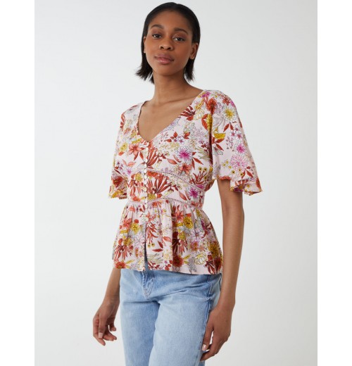 Button Front Batwing Peplum Top Button Front Batwing Peplum Top