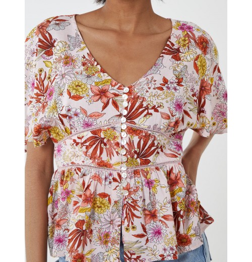 Button Front Batwing Peplum Top Button Front Batwing Peplum Top