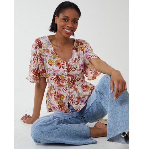 Button Front Batwing Peplum Top Button Front Batwing Peplum Top