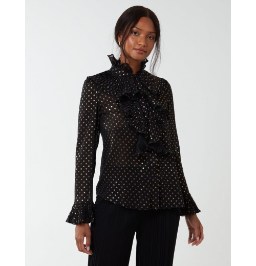 Gold Dots Pleated Frill Shirt Gold Dots Pleated Frill Shirt