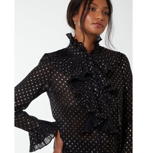 Gold Dots Pleated Frill Shirt Gold Dots Pleated Frill Shirt