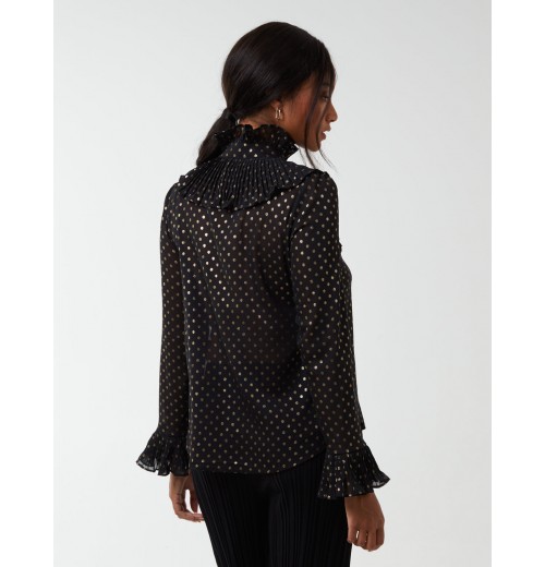 Gold Dots Pleated Frill Shirt Gold Dots Pleated Frill Shirt