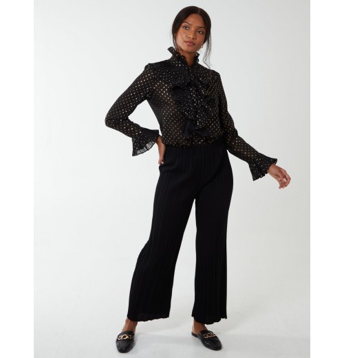 Gold Dots Pleated Frill Shirt Gold Dots Pleated Frill Shirt