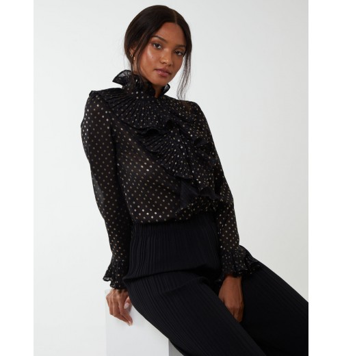 Gold Dots Pleated Frill Shirt Gold Dots Pleated Frill Shirt