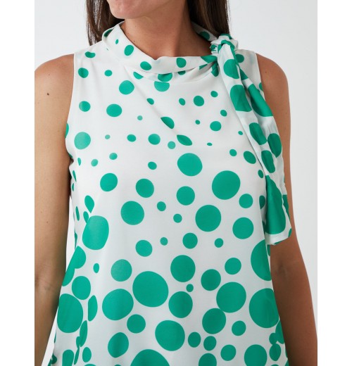 Sleeveless Polka Dot Top With Tie Neck Sleeveless Polka Dot Top With Tie Neck