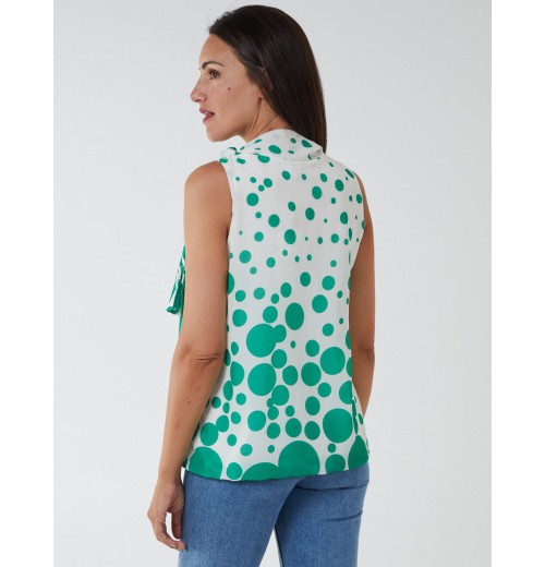 Sleeveless Polka Dot Top With Tie Neck Sleeveless Polka Dot Top With Tie Neck