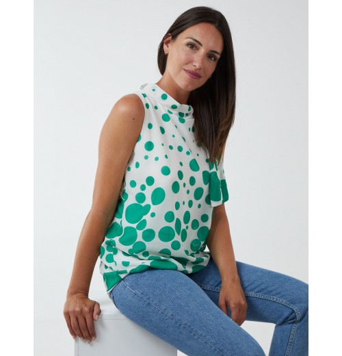 Sleeveless Polka Dot Top With Tie Neck Sleeveless Polka Dot Top With Tie Neck