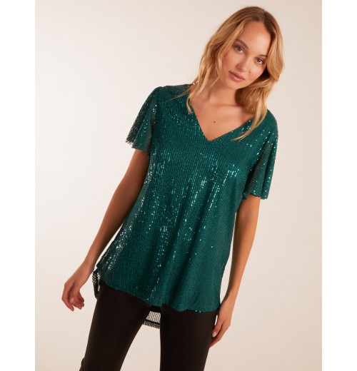 Angel Sleeve V Neck Sequin Top Angel Sleeve V Neck Sequin Top