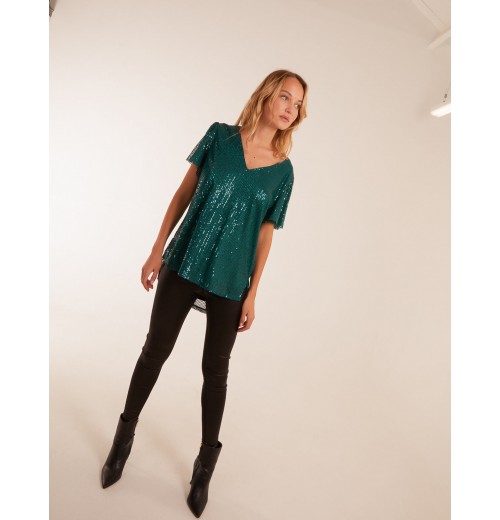 Angel Sleeve V Neck Sequin Top Angel Sleeve V Neck Sequin Top