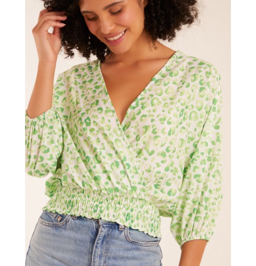 Elasticated Sleeve Wrap Front Elastic Hem Top Elasticated Sleeve Wrap Front Elastic Hem Top