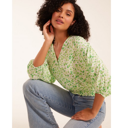 Elasticated Sleeve Wrap Front Elastic Hem Top Elasticated Sleeve Wrap Front Elastic Hem Top